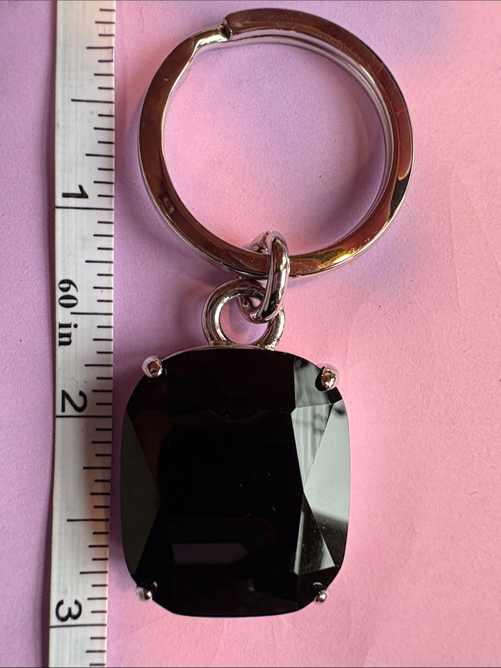 Coach vintage Silver Tone Key Ring with Black Faceted Jewel